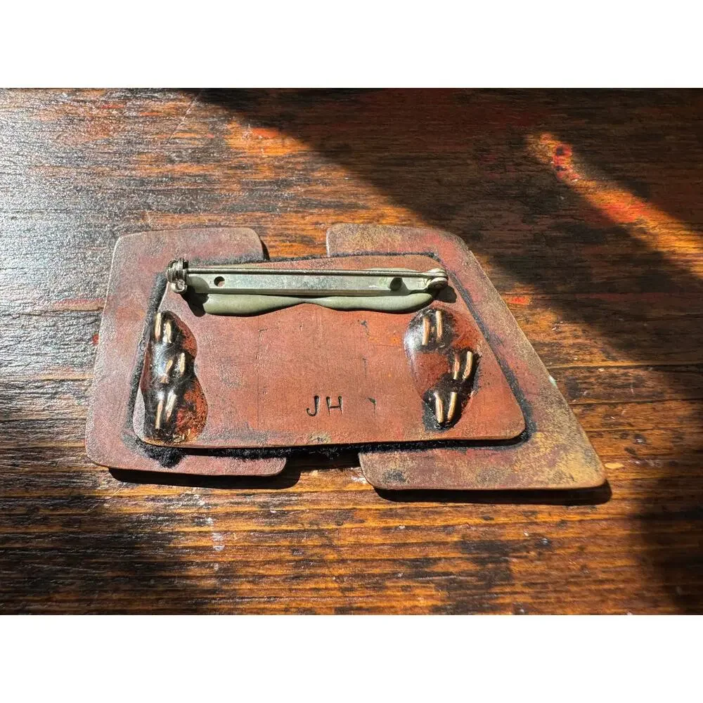 Vintage 1990s Janice Ho JH Signed Mixed Metal Brutalist Architectural Brooch SF